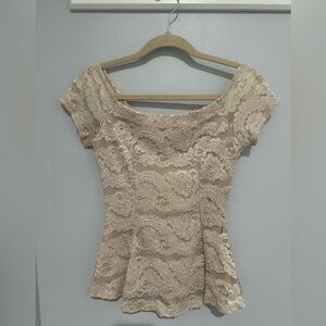 Beige Lace Peplum Top